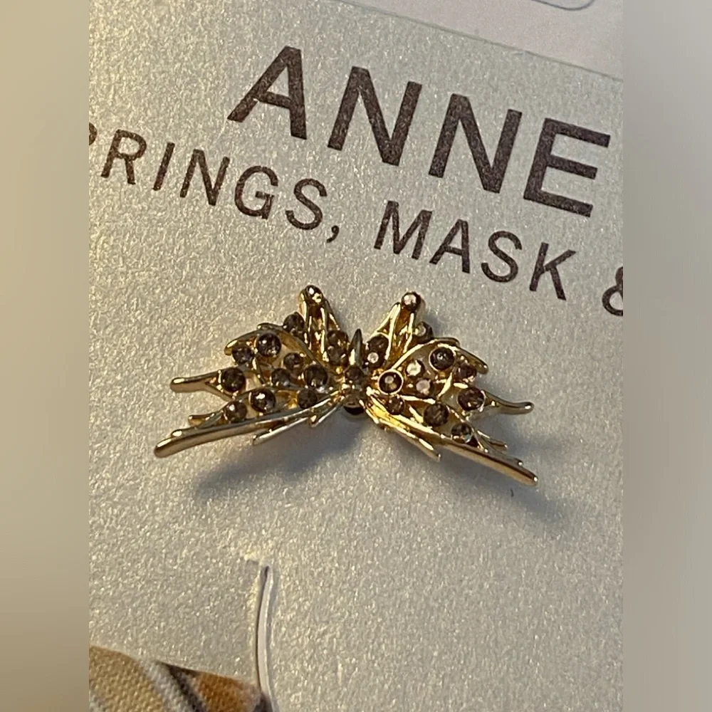 Anne Klein Gold Tone and Crystal Butterfly Earrings and Mask with 24” Mask Chain